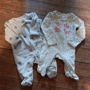 2 Carter's Footies Pajamas For Baby Girl, Newborn